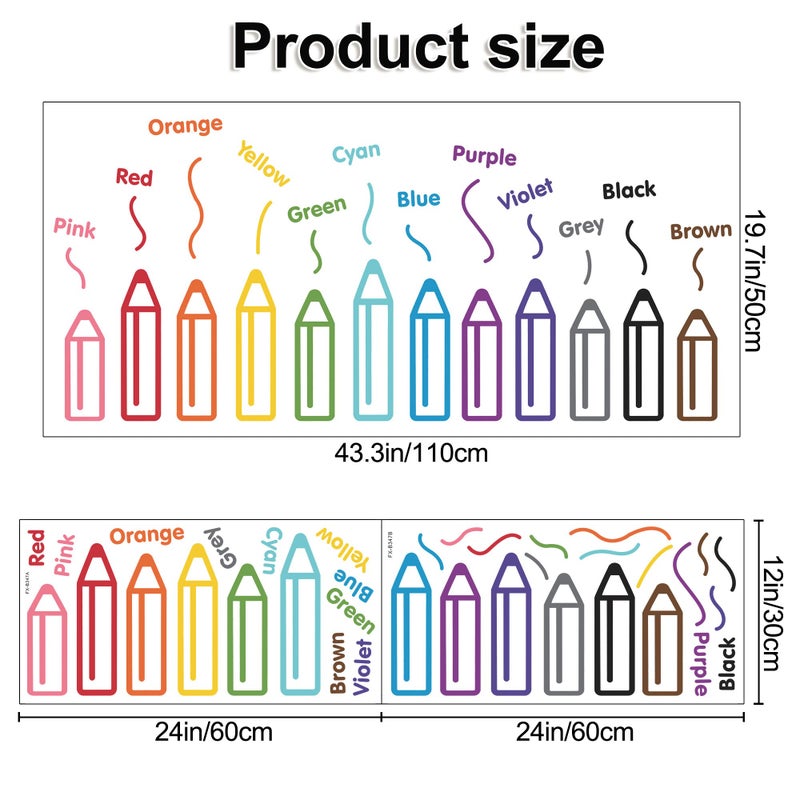 DRWSSR Color Pencils Wall Decals Kids Room Nursery Wall Stickers 12 Colors Crayons Stickers Classroom Decoration Stickers for Babys Kids Bedroom Living Room Classroom Playroom Home Wall Decoration - Image 2